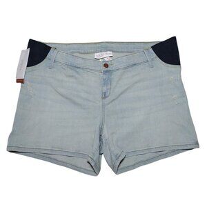 Isabel Women's Light Blue Denim Maternity Short with Elastic Waist, Size 16.